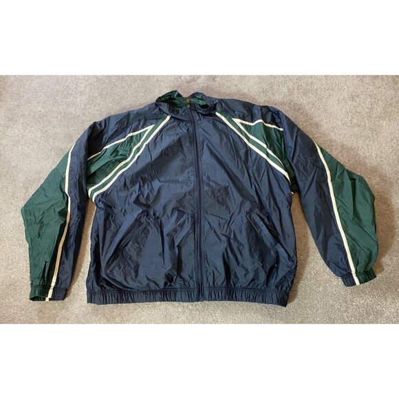 Croft & Barrow Nylon Tracksuit Green & Navy White Stripes Pants & Jacket - Picture 1 of 16